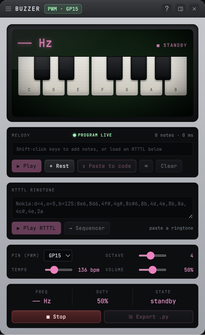Buzzer instrument with a melody sequencer