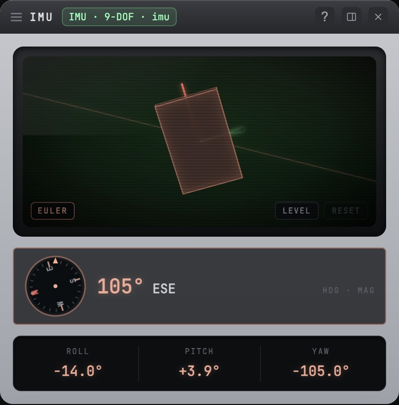 IMU instrument with a 3D attitude view and compass